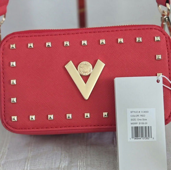 Valentino Orlandi Crossbody Camera Bag Red w/Gold Studding Retail $159 NWT - Picture 2 of 4